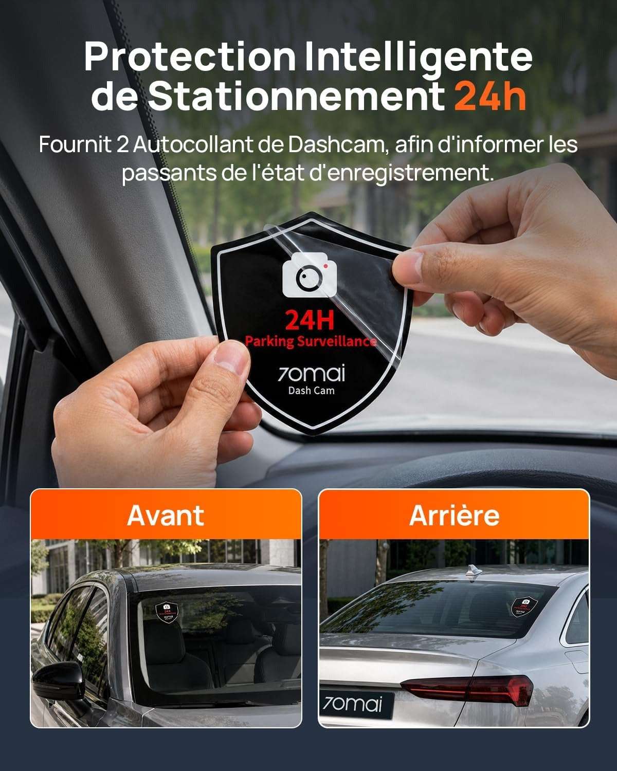 Autocollants 70mai surveillance parking 24h pour vitre avant et arrière
