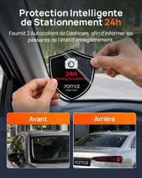 Autocollants 70mai surveillance parking 24h pour vitre avant et arrière