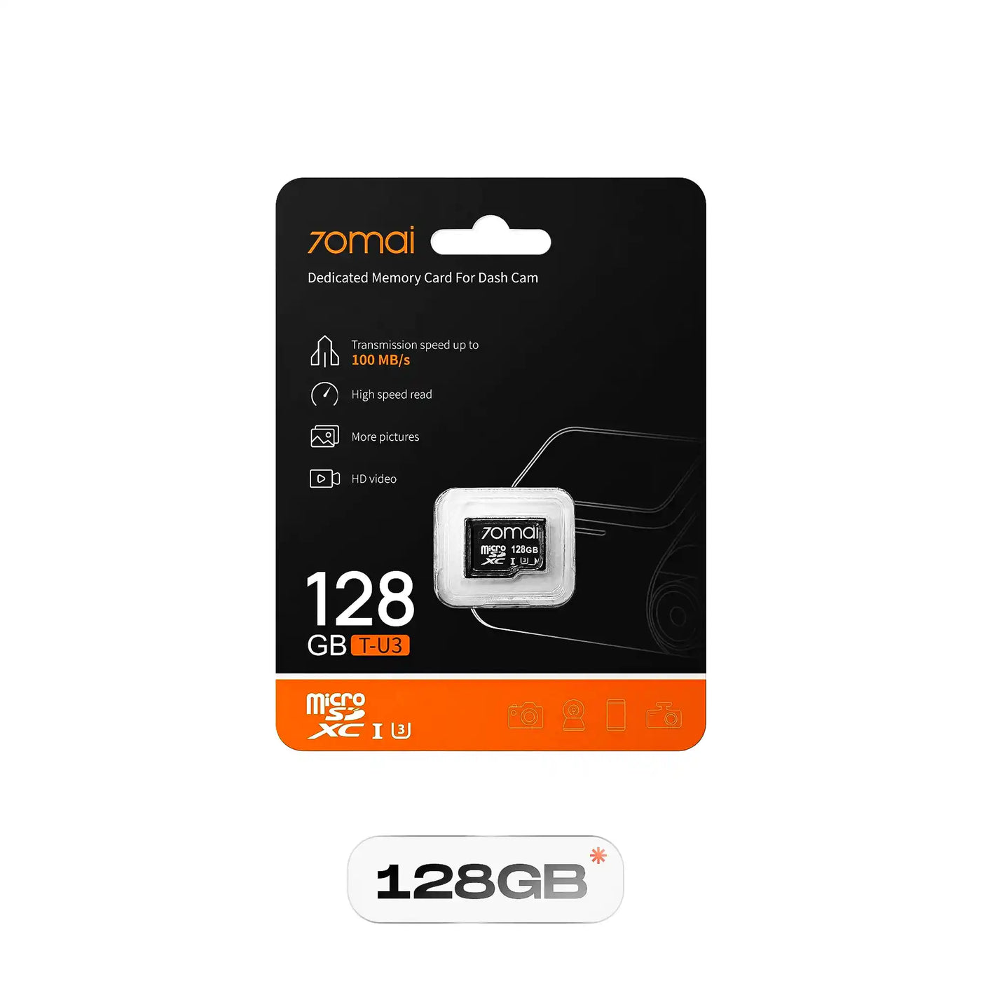 70mai Carte Mémoire 128GB U3 – Carte SD Haute Vitesse pour Dashcam (Enregistrement 4K, Classe 10)