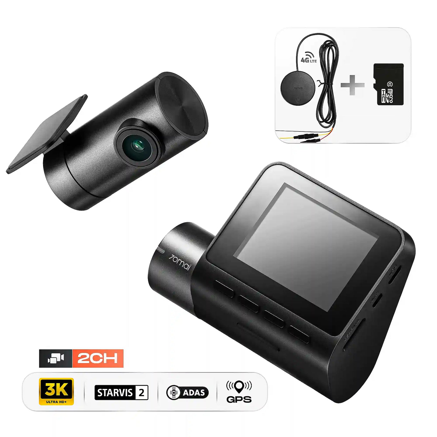 Pack 70mai A510 2.7K 4G LTE + Carte Mémoire | Dashcam Voiture Parking 24/7