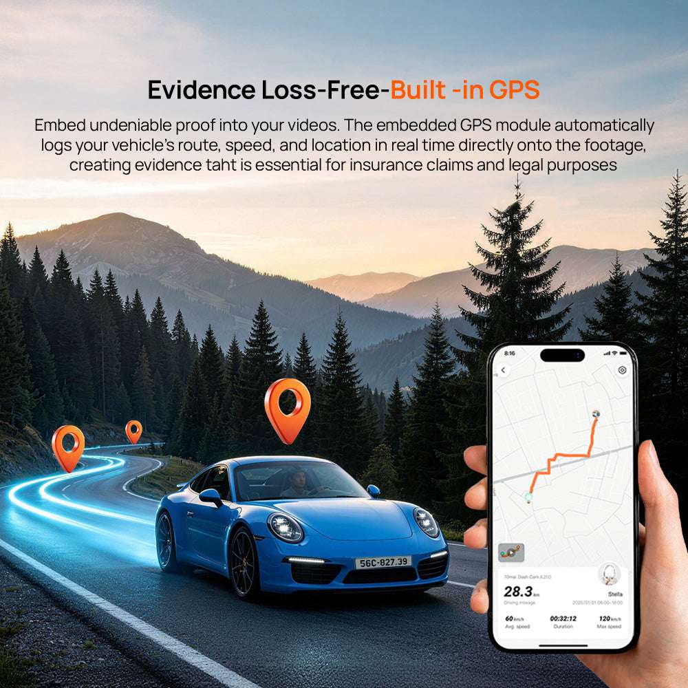 GPS intégré 70mai A210 : vitesse et position enregistrées sur chaque trajet