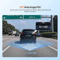Grand angle 132° de la 70mai A210, couvre jusqu’à trois voies de circulation